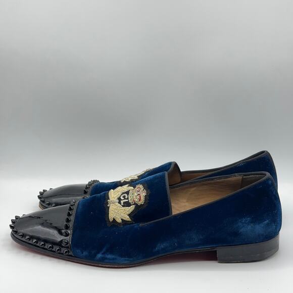 CHRISTIAN LOUBOUTIN Captain Loubi Velvet Crest Loafer Patent Spikes Sz 43.5 - Picture 4 of 8